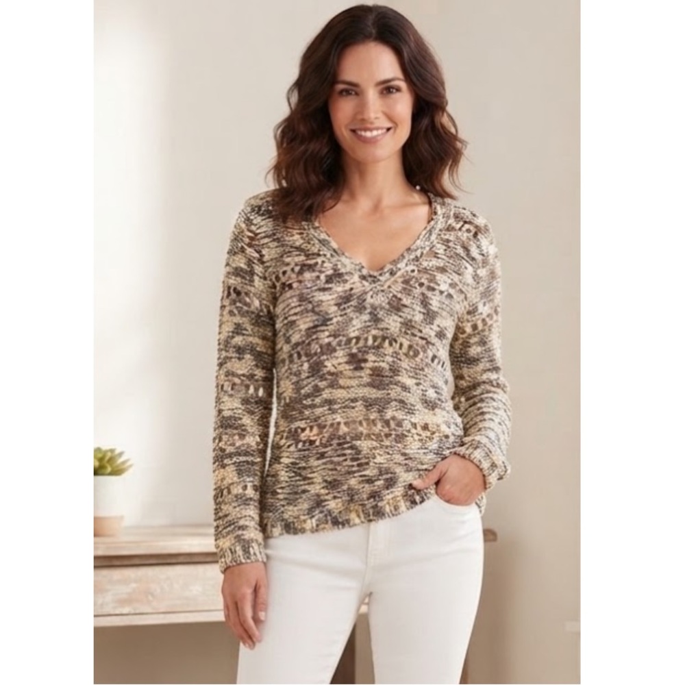 Chico's Open Weave V-Neck Sweater Small